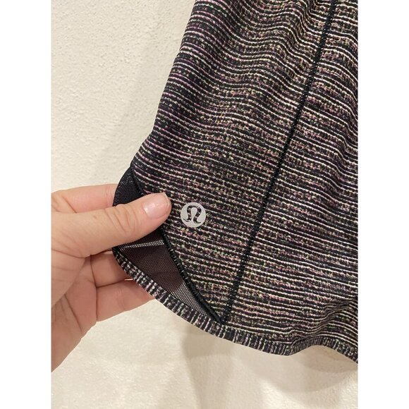 Lululemon Shorts Womens 10 Tall Black White Stripe Tracker Athletic Running - Picture 5 of 5